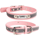 Personalized Reflective Leather Dog Collar With Custom Name Tags!